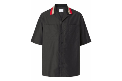 Pre-owned Burberry Stripe Icon Collar Camp Shirt Black/red/beige