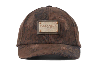 Pre-owned Dolce & Gabbana Distressed Logo Plaque Cap Brown