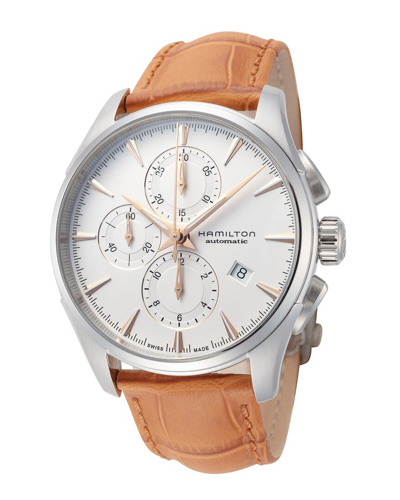 Hamilton Jazzmaster Chronograph Automatic White Dial Mens Watch H32586511 In Brown / Gold Tone / Rose / Rose Gold Tone / White