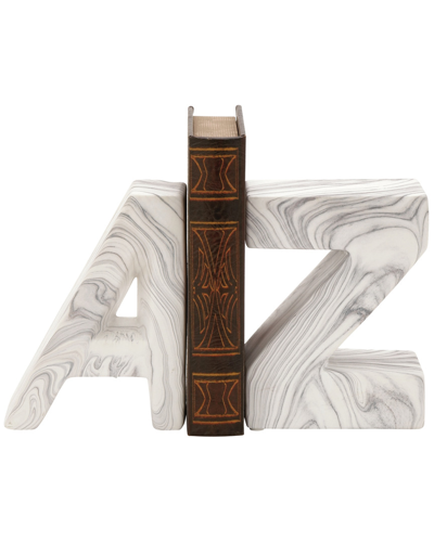 Cosmoliving By Cosmopolitan Set Of 2 Marble Finish Bookend In White