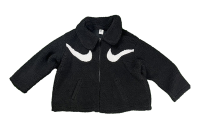Pre-owned Nike Swoosh Full-zip Sherpa Jacket Black/white