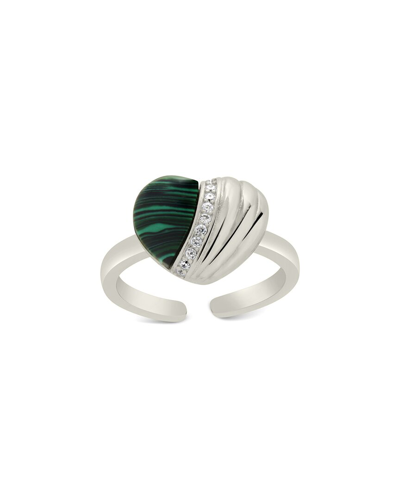 STERLING FOREVER STERLING FOREVER MALACHITE CZ HOLLIS HEART RING