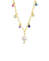 Sterling Forever 14k Plated Pearl Cz Charm Necklace