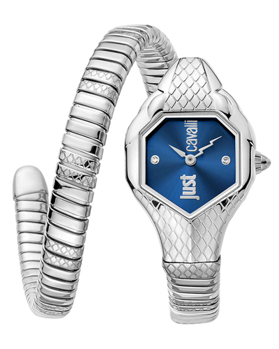 Just Cavalli Women's Serpente Blue Dial Watch In Silver