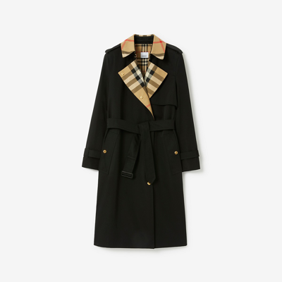 Burberry Cotton Check-collar Trench Coat In Black