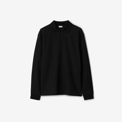 Burberry Long-sleeve Cotton Polo Shirt In Black