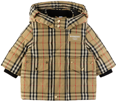 Burberry Baby Vintage Check Puffer Coat In Beige