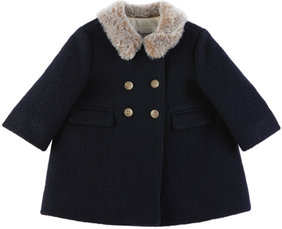 Bonpoint Babies' Double-breasted Shearling-collar Coat In Blue