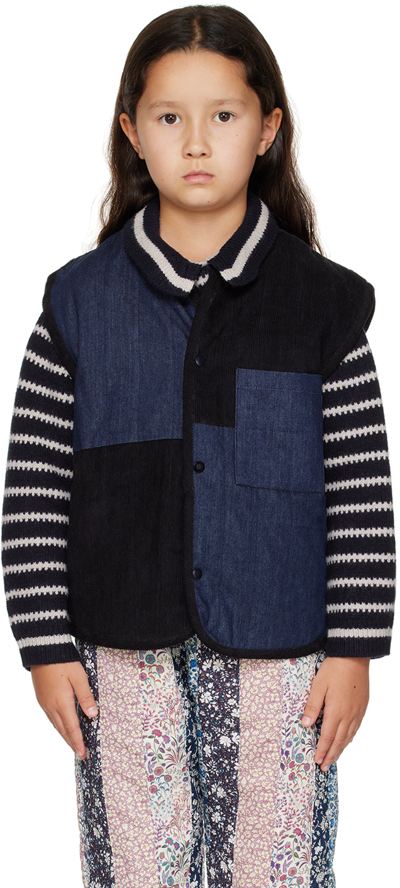 Esther Kids Blue & Black Skye Vest In Denim Cord