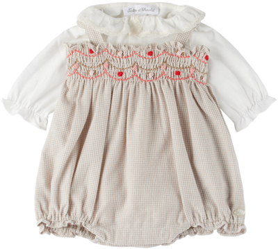 Tartine Et Chocolat Baby White & Beige Overalls & Bodysuit Set In Tabac