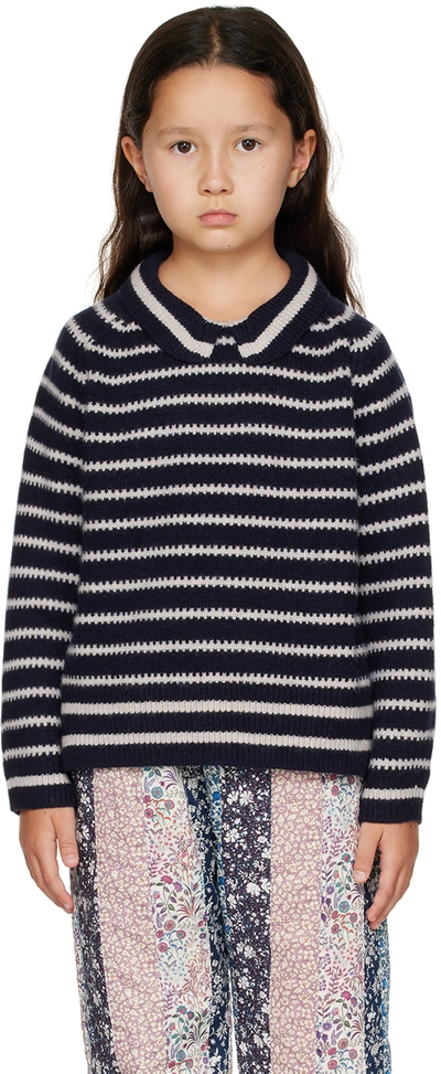 Caramel Kids Navy Veve Sweater In Navy/ecru