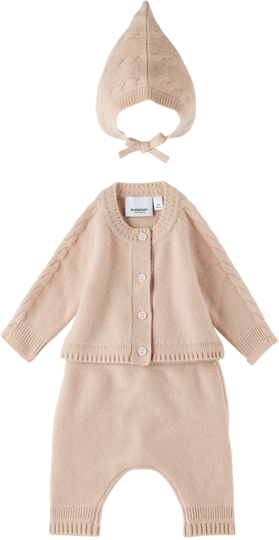 Burberry Baby Pink Three-piece Set In Pale Peach
