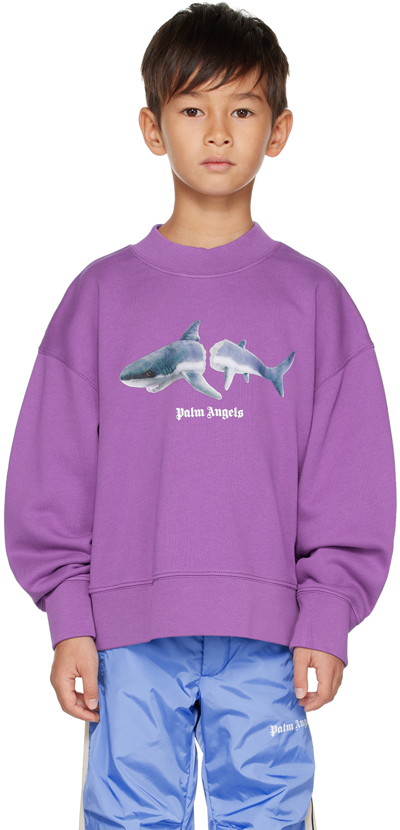 Palm Angels Kids Purple Shark Sweatshirt In Purple Medium