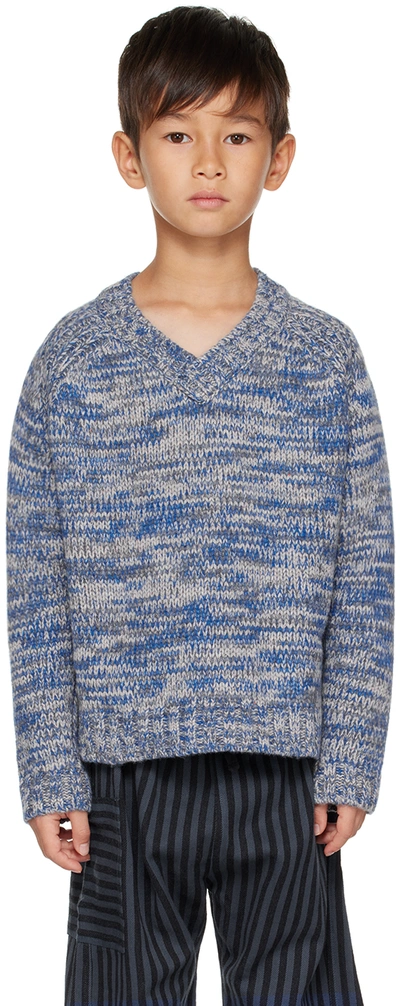 Caramel Kids Blue & Gray Mulu Sweater In Blue/grey Mouline