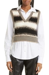 Veronica Beard Spear Mixed-media Button-front Vest Top In Black Multi