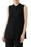 Eileen Fisher Sleeveless Button-down Georgette Crepe Shirt In Nocturnal