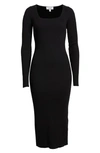 & Other Stories Long Sleeve Scoop Neck Midi Dress In Black