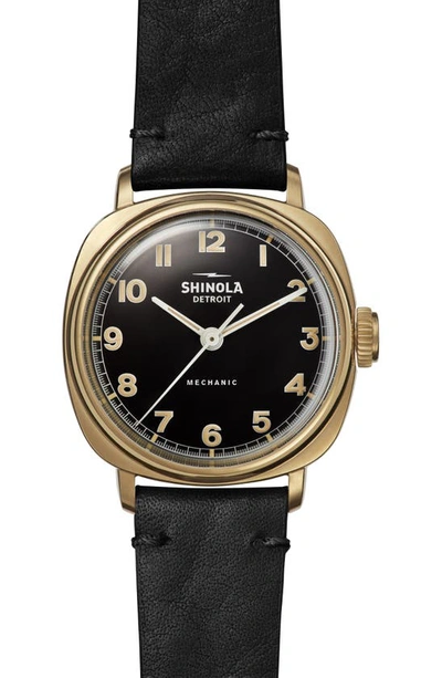 Shinola Men's Mechanic Leather-strap Watch, 39mm In Black