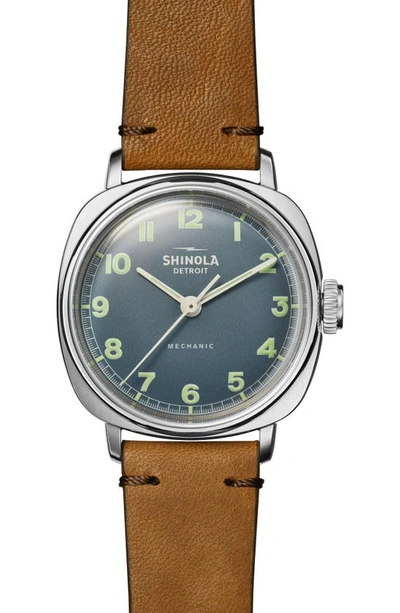 Shinola Men's The Mechanic Leather-strap Watch, 39mm In Blue