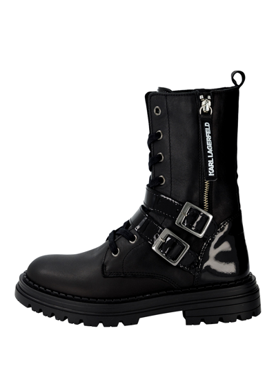 Karl Lagerfeld Kids' Logo-lettering Leather Boots In Black