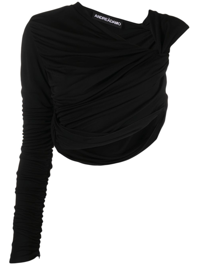 Andreädamo Draped Jersey Knotted Crop To In Black