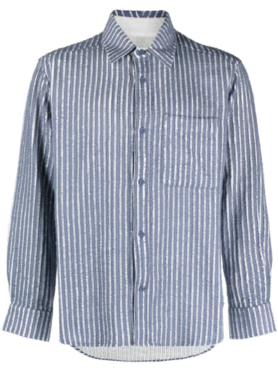 Craig Green Ripped Striped Cotton Shirt In Blue