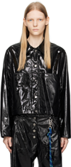 Song For The Mute Black Cropped Faux-leather Jacket In Black