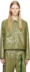SONG FOR THE MUTE GREEN CROPPED FAUX-LEATHER JACKET