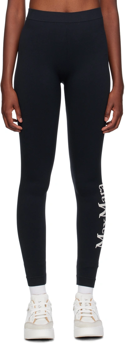 S Max Mara Navy Jacquard Leggings In Black