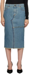 TOM FORD BLUE FRAYED DENIM MIDI SKIRT