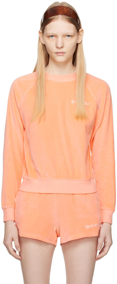 Sporty And Rich Orange Raglan Sweater In Peach/white