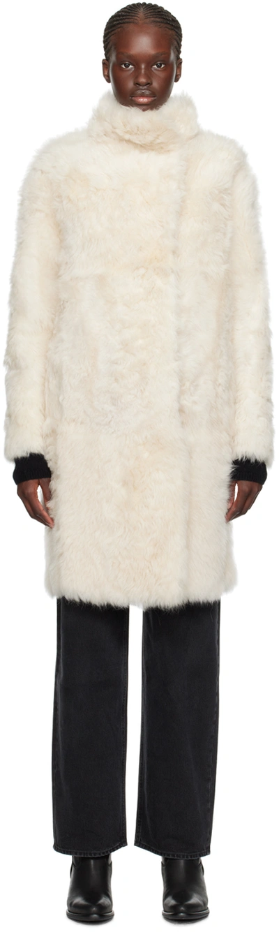 Yves Salomon Off-white Notched Lapel Reversible Shearling Coat In A1006 Meringue