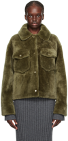 YVES SALOMON KHAKI SPREAD COLLAR SHEARLING JACKET