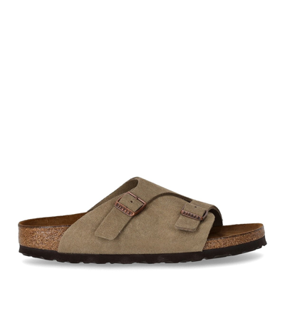 Birkenstock Arizona Double-buckle Leather Slides In Beige