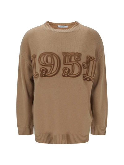 Max Mara Logo Wool Sweater In Brown