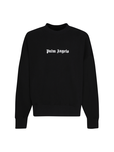 Palm Angels Logo Cotton Sweatshirt In Black Whit