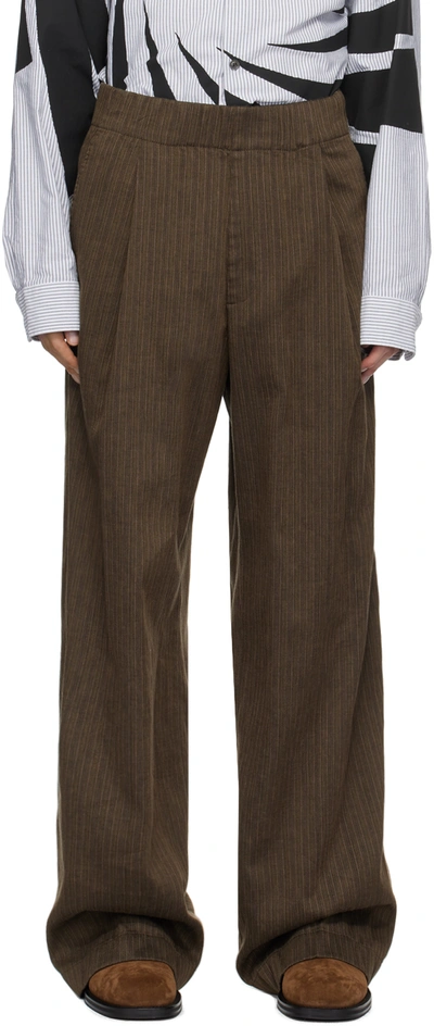 Dries Van Noten Brown Striped Trousers In 956 Bronze