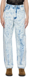 DRIES VAN NOTEN OFF-WHITE & BLUE TIE-DYE JEANS