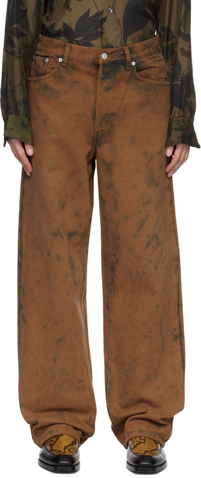 Dries Van Noten Brown & Gray Tie-dye Jeans In 702 Choco