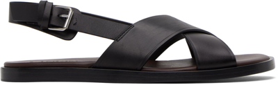 Lanvin Alto Leather Flat Sandals In 10 Black