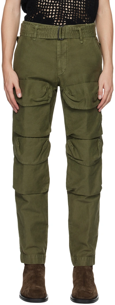 Dries Van Noten Men's Pressley Distressed Twill Cargo Pants In Khaki