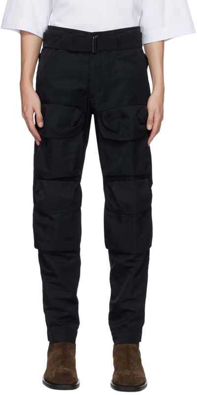 Dries Van Noten Black Belted Cargo Pants In 900 Black
