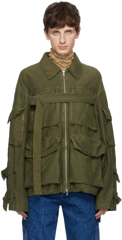 Dries Van Noten Garment-dyed Cotton-canvas Jacket In Green