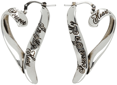 Acne Studios Silver Heart Hoop Earrings In Bwf Antique Silver
