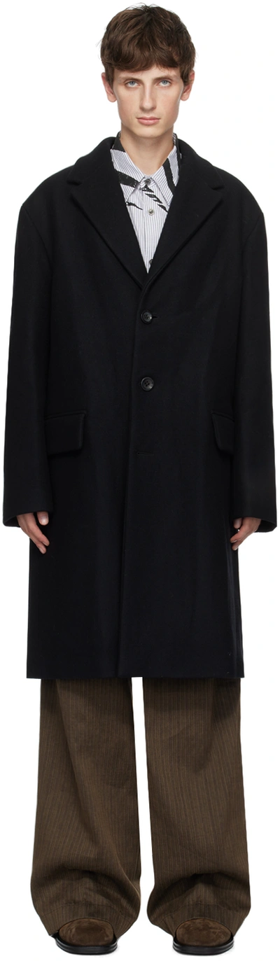 Dries Van Noten Black Notched Lapel Coat In 900 Black