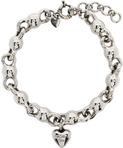Acne Studios Chunky-chain Heart-pendant Necklace In Silver