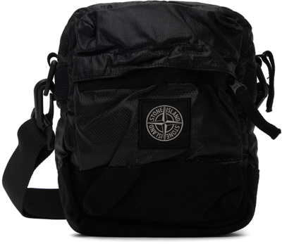 Stone Island Black Logo-patch Coated-cotton Cross-body Bag In V0029 Black