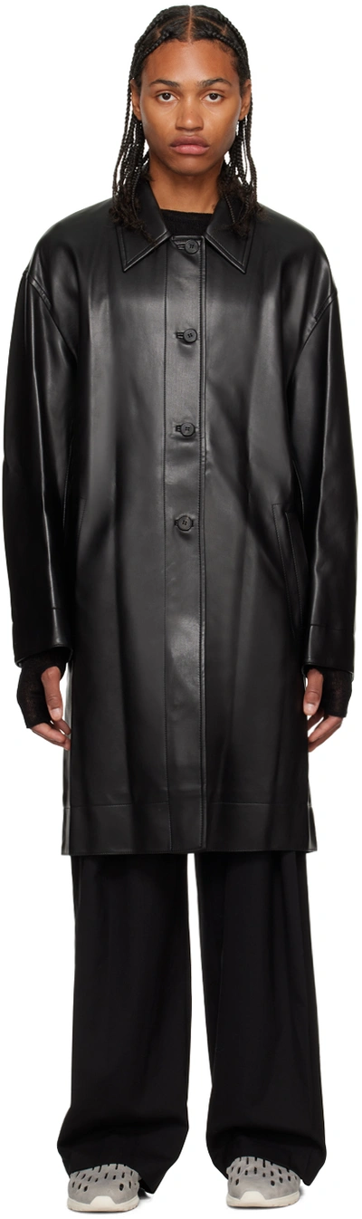 Low Classic Black Belted Faux-leather Coat