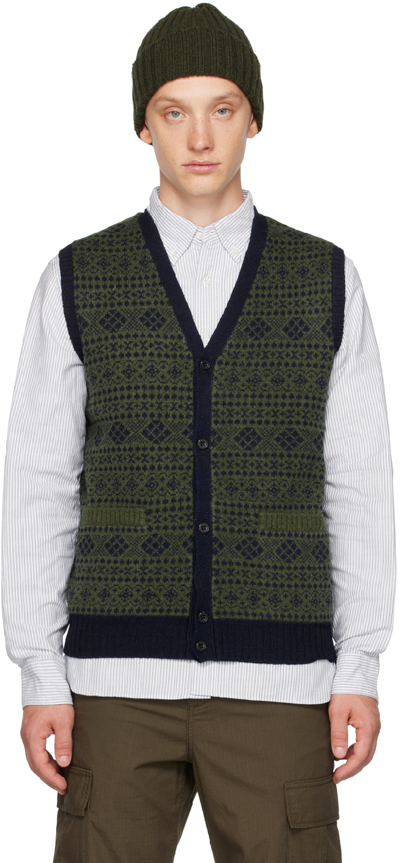 Beams Green Buttoned Vest In Green65