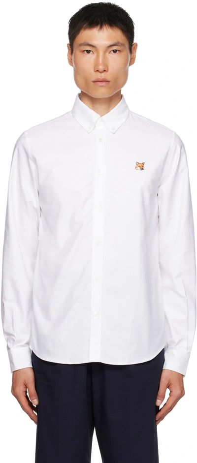 Maison Kitsuné Long-sleeve Classic Button-down Shirt With Embroidered Fox Logo In Neutral